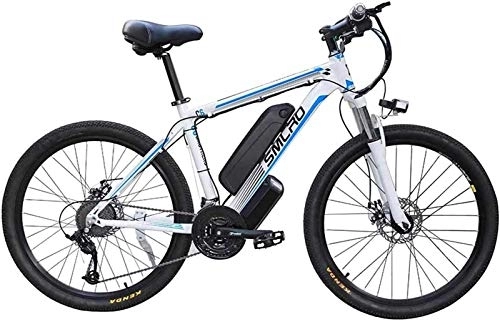 Electric Mountain Bike : Ebikes, 26 In Electric Bike for Adult 48V10AH350W High Capacity Lithium Battery with Battery Lock 27 Speed Mountain Bicycle with LCD Instrument and LED Headlights Commute E-bike ( Color : White Blue )