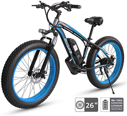 Electric Mountain Bike : Ebikes, 48V Electric Bike Electric Mountain Bike, 26'' Fat Tire E-Bike 21 Beach Cruiser Mens Sports Mountain Bike Full Suspension 350W Rear Wheel Motor (Color : Black)