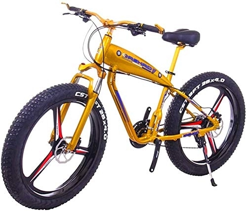 Electric Mountain Bike : Ebikes, Electric Bicycle For Adults - 26inc Fat Tire 48V 10Ah Mountain E-Bike - With Large Capacity Lithium Battery - 3 Riding Modes Disc Brake (Color : 10Ah, Size : Gold)