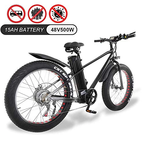 Electric Mountain Bike : EJOYDUTY Electric Bike for AdultsMen / Ladies, 500W Electric Fat Bike Beach Bike Cruiser Electric Bicycle, 48V15Ah E-Bike Mountain Bike, 26" X 4.0 Fat Tire Suitable for Various Roads Safe