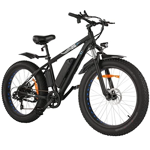 Electric Mountain Bike : Electric 26 Inches Fat Tire Bikes For Adults 500W 24 Mph Mountain Ebike 48V 10Ah Lithium Battery Electric Bike 7 Speed Gear (Color : Black)
