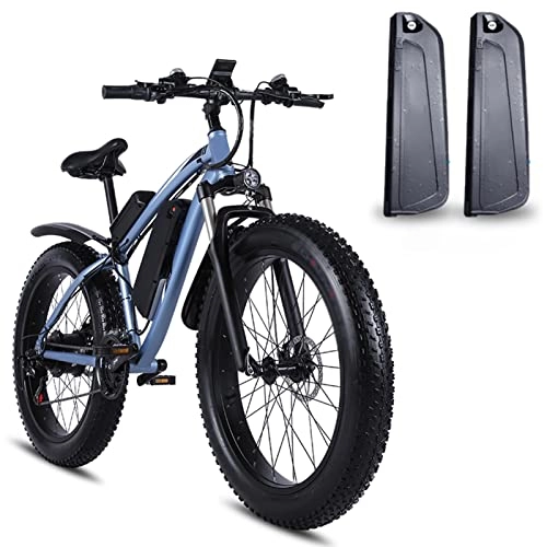 Electric Mountain Bike : Electric Bike 1000W for Adults 26 Inch Fat Tire Electric Bike Aluminum Alloy Outdoor Beach Mountain Bike Snow Bicycle Cycling (Color : Blue-2 batterys)