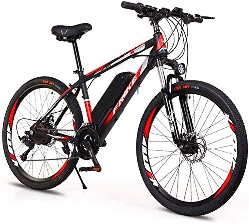 Electric Mountain Bike : Electric Bike, 26-Inch Hybrid Bicycle / (36V8Ah) 27 Speed 5 Speed Power System Mechanical Disc Brakes Lock Front Fork Shock Absorption, Up to 35KM / H Lithium Battery Beac (Color : Black Red)
