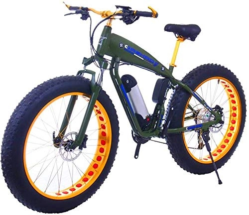 Electric Mountain Bike : Electric Bike Electric Mountain Bike Fat Tire Electric Bicycle 48V 10Ah Lithium Battery with Shock Absorption System 26inch 21speed Adult Snow Mountain E-bikes Disc Brakes (Color : 10Ah, Size : ArmyGr