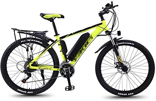 Electric Mountain Bike : Electric Bike Electric Mountain Bikes for Adults, All Terrain Commute Sports Mountain Bike Full Suspension 350W Rear Wheel Motor, 26'' Fat Tire E-Bike 27 MTB Ebikes for Men Women (Color : Yellow)