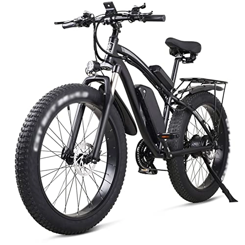 Electric Mountain Bike : Electric Bike for Adults 1000W 25 Mph E-Bike 26 Inch 4.0 Fat Tire Snow Bike 48V 17Ah Lithium Battery Electric Bike Mens Mountain Bike (Color : Black)