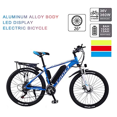 Electric Mountain Bike : Electric Bike for Adults 26" 36V 350W Electric Bicycle for Man Women High Speed Brushless Gear Speed E-Bike, Blue, 13AH80KM