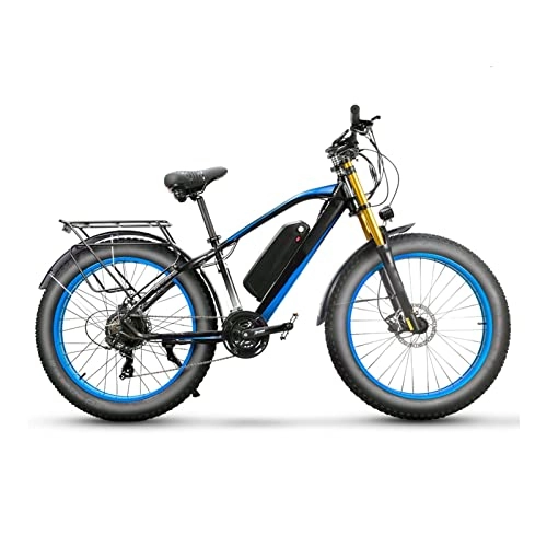 Electric Mountain Bike : Electric Bike for Adults 750W 26 Inch Fat Tire, Electric Mountain Bicycle 48V 17ah Battery, Full Suspension E Bike (Color : White blue)