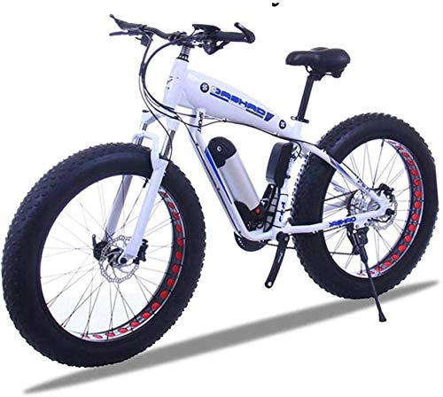Electric Mountain Bike : Electric Bikes, 48V 10AH Electric Bike 26 X 4.0 Inch Fat Tire 30 Speed E Bikes Shifting Lever Electric Bikes For Adult Female / Male For Mountain Bike Snow Bike (Color : 10Ah, Size : White), E-Bike