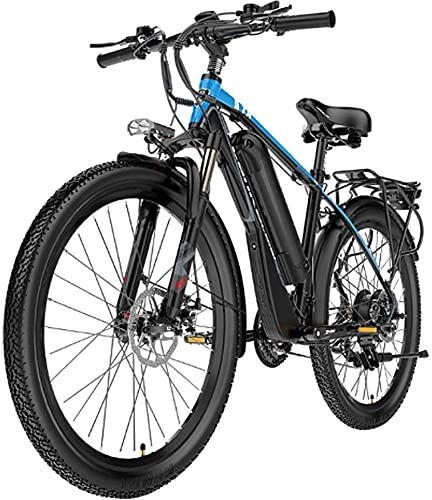 Electric Mountain Bike : Electric Mountain Bike, 400W 26'' Waterproof Electric Bicycle with Removable 48V 10.4AH Lithium-Ion Battery for Adults, 21 Speed Shifter E-Bike (Color : Red) (Color : Blue)