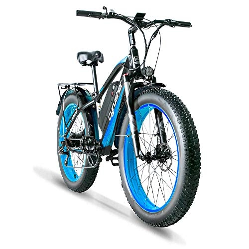 Electric Mountain Bike : Excy 26 Inch Wheel All Terrain Fat Electric Bicycle Aluminum Bike 48V 13AH Lithium Battery Snow Bike 7- Speed Oil Cable Brake XF650 (BLUE)