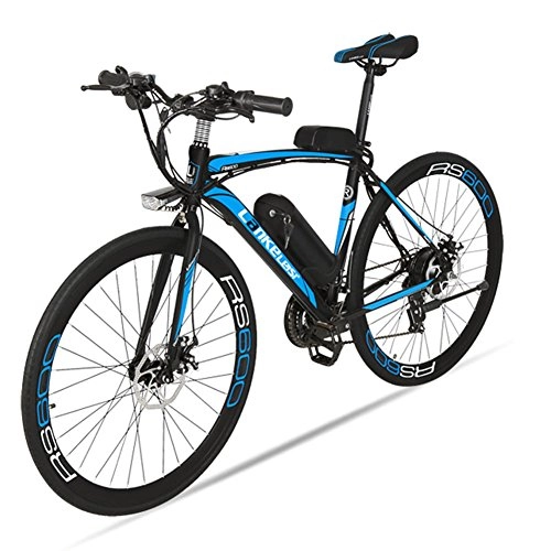 Electric Mountain Bike : Extrbici RS600 240W 36V 15AH lithium battery electric city bike electric road bike 700c 50cm strong carbon steel frame 21 speed dual disc brake (Blue)