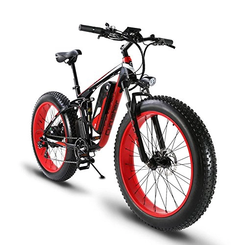 Electric Mountain Bike : Extrbici XF800 1000W 48V Electric Mountain Bike Fat Bikes Full Suspension (Red)