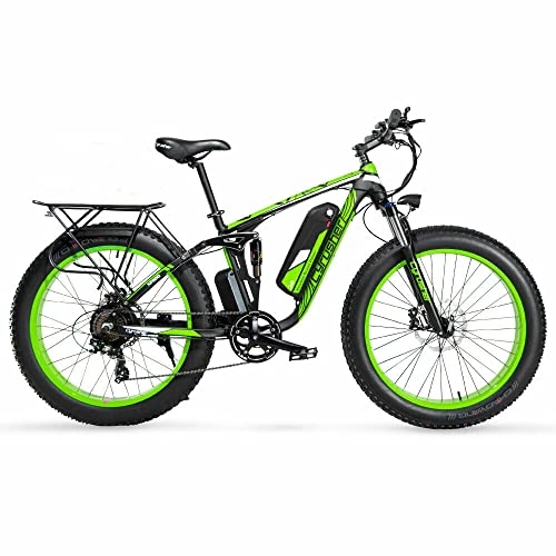 Electric Mountain Bike : Extrbici XF800 Mountain Bike 48V Electric Mountain Bike Fully cushioned Comes with Pannier Bag(Green)