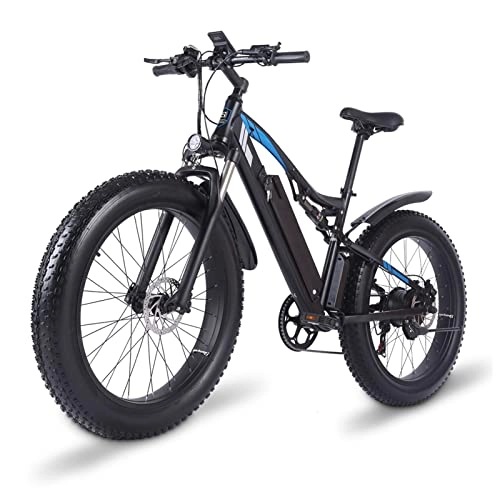 Electric Mountain Bike : FMOPQ 26”Fat Tire Electric Bike Powerful 500W / 750W / 1000W Motor 48V Removable Lithium Battery Beach Snow Shock Absorption Mountain Bicycle (Color : 1000w 17Ah Two Batt) (48v 1000w 15ah)