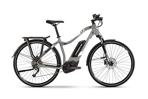 Electric Mountain Bike : HAIBIKE Sduro Trekking 3.0 Bosch Electric Bike 2019, Grau / Wei / Schwarz matt Damen, 28" Damen Trapez L / 52cm