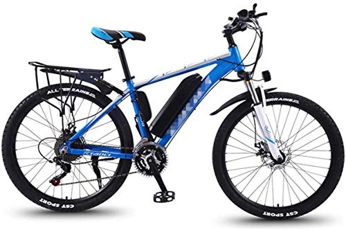 Electric Mountain Bike : High-speed Adult Fat Tire Electric Mountain Bike, 350W Snow Bicycle, 26Inch E-Bike 21 Speeds Beach Cruiser Sports Mountain Bikes Full Suspension, Lightweight Aluminum Alloy Frame ( Color : Blue )