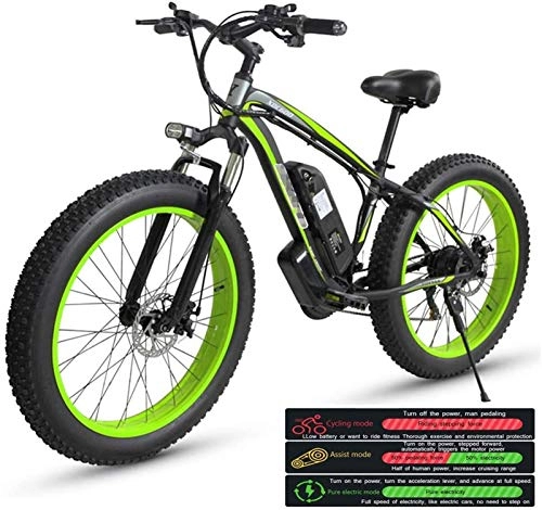 Electric Mountain Bike : High-speed Electric Mountain Bike for Adults, Electric Bike Three Working Modes, 26" Fat Tire MTB 21 Speed Gear Commute / Offroad Electric Bicycle for Men Women (Color : Green)