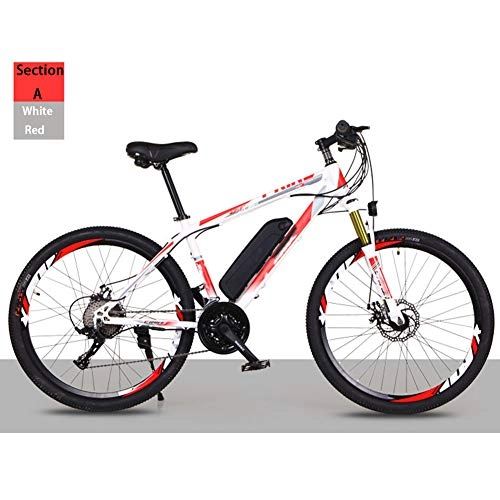 Electric Mountain Bike : HWOEK Adult Off-Road Electric Bicycle, 26'' Electric Mountain Bike with Removable Lithium-Ion Battery 21 / 27 Variable Speed, white red, B 36V8AH