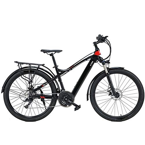 Electric Mountain Bike : HWOEK Mountain Electric Bike, 27.5 Inch Travel Electric Bicycle Dual Disc Brakes with Mobile Phone Size LCD Display 27 Speed Removable Battery City Electric Bike for Adults, black red, B 9.6AH