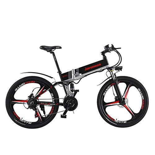 Electric Mountain Bike : JARONOON M80UP 21 Speed Folding Electric Bicycle, 26 Inch 350W Mountain Bike, 5 Level Pedal Assist, Hydraulic Disc Brakes (Black 12.8Ah)