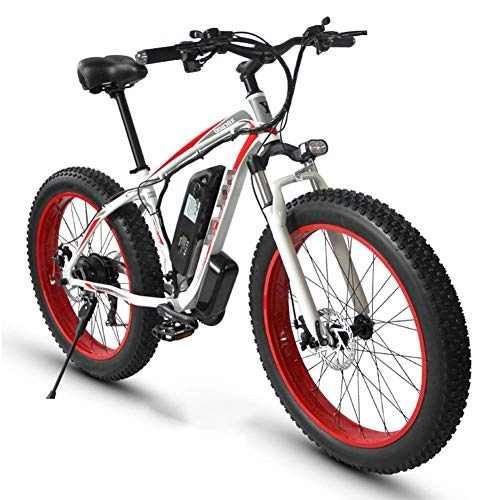 Electric Mountain Bike : JIEER 48V 350W Electric Bike Electric Mountain Bike 26Inch Fat Tire E-Bike Hybrid Bicycle 21 Speed 5 Speed Power System Mechanical Disc Brakes Lock Front Fork Shock Absorption-Red