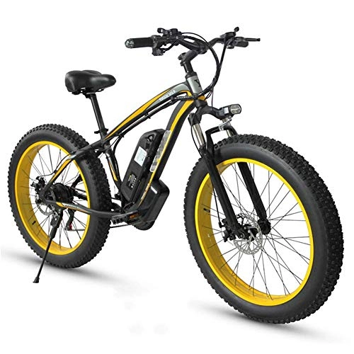 Electric Mountain Bike : JIEER 48V 350W Electric Bike Electric Mountain Bike 26Inch Fat Tire E-Bike Hybrid Bicycle 21 Speed 5 Speed Power System Mechanical Disc Brakes Lock Front Fork Shock Absorption-Yellow