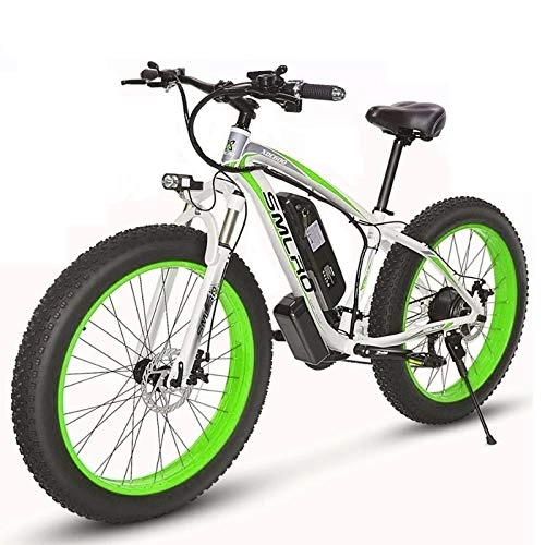 Electric Mountain Bike : JUYUN 350W Electric Bike for Adult, 26" Fat Tire Mountain Ebike, 21 Speeds Snow Beach Electric Bicycles with 48V15Ah Removable Lithium Battery, White Green