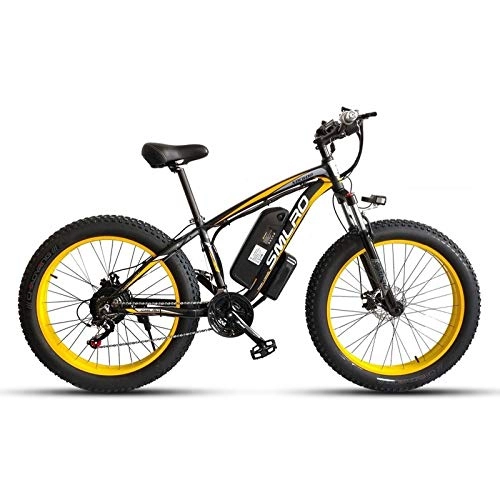 Electric Mountain Bike : JUYUN Electric Bike for Adult, 26'' Mountain Electric Bicycle, Fat Tire Ebike with 48V 15Ah Removable Lithium Battery, 350W Powerful Motor, Professional 21 Speed Gears, Black Yellow