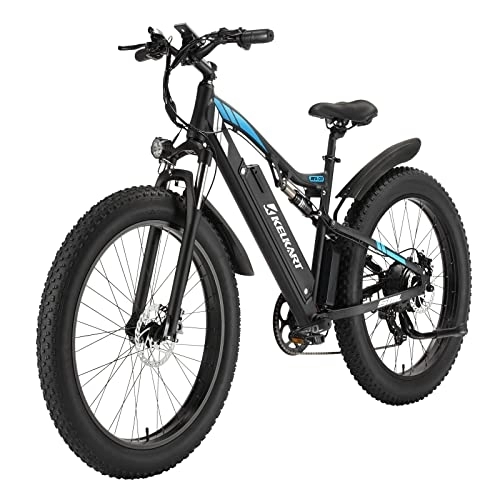 Electric Mountain Bike : KELKART Full Suspension Fat Tire Electric Bike, 26 inch Electric Mountain Bike for Adult 48V 17AH Lithium Ion Battery, 7-Speed, Hydraulic Brake System