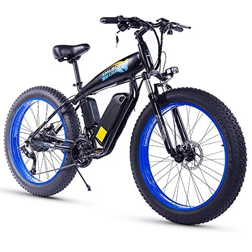 Electric Mountain Bike : KT Mall 26 Inch Electric Bike for Adult Fat Tire 350W48V15Ah Snow Electric Bicycle 27 Speed Hydraulic Disc Brake 3 Working Modes Suitable for Mountain E-Bike, Blue