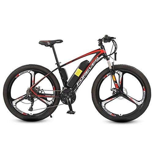 Electric Mountain Bike : KT Mall Electric Mountain Bike 26 In with 250W 36V Lithium Battery with 27 Speed Variable Speed System with Double Hydraulic Shock Absorption Electric Bicycle Load 75kg Black Red, 8AH