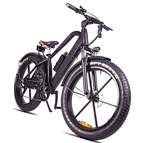 Electric Mountain Bike : LFEWOZ Fat Tire Bikes Electric Mountain E-Bike, Durability 18650 Lithium Battery 48V 6-Speed Hydraulic Shock Absorber And Front And Rear Disc Brakes