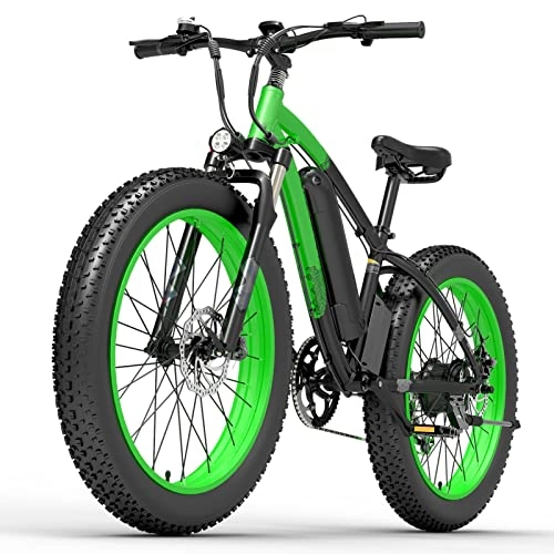 Electric Mountain Bike : Liu Electric Bike for Adults 25 Mph 26“ Fat Tire 1000W 48V 13Ah Battery Electric Bicycle Snow Mountain Ebike (Color : Green)