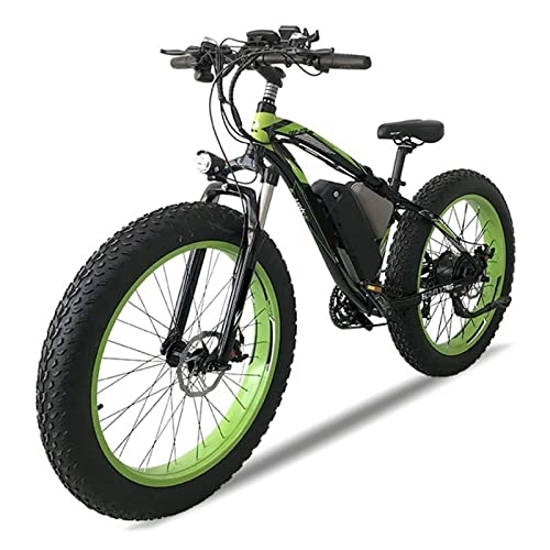 Electric Mountain Bike : Liu Electric Bike for Adults 48v 1000w 26 Inch Fat Tire Ebike Mountain / Snow / Dirt electric Bicycle 25 MPH (Color : Black Green)