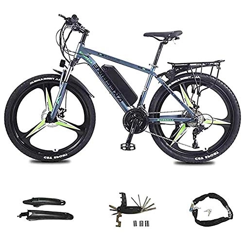 Electric Mountain Bike : LJ Adult Electric Bike, 26 inch Electric Mountain Bike, 8Ah Lithium Battery 36V / 350W 27 Variable Speed Boost Bike, for Outdoor Cycling, Gray Green, 10Ah, 8AH