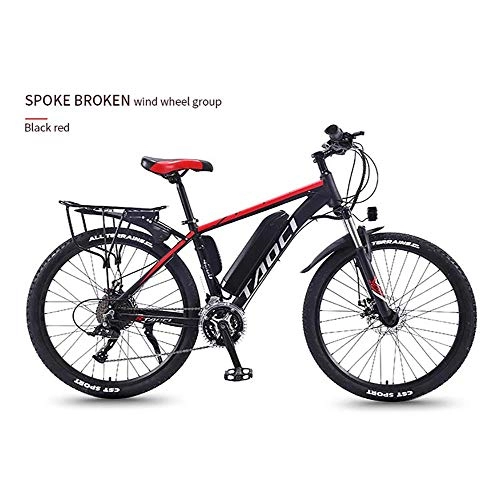 Electric Mountain Bike : LOO LA 26'' Electric Mountain Bike With LED light, Magnesium Alloy Ebikes Bicycles, Lithium-Ion Battery (36V 10AH 350W), 21 Speed Gear, Automatic brake power off, black red, One wheel
