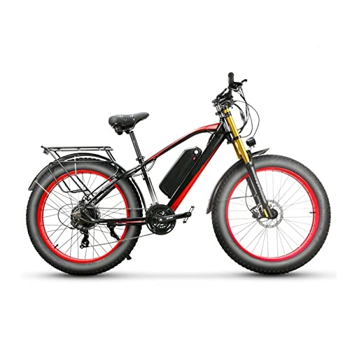 Electric Mountain Bike : LWL Electric Bike for Adults 750W 26 Inch Fat Tire, Electric Mountain Bicycle 48V 17ah Battery, Full Suspension E Bike (Color : Black red)