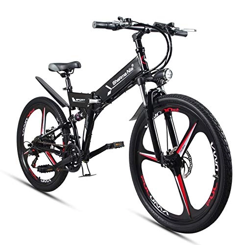 Electric Mountain Bike : MERRYHE Electric Folding Bicycle Adult 26 Inch Power Bicycle Road Mountain Bike 48V Lithium Battery Fold Moped, Black-178 * 61 * 120cm