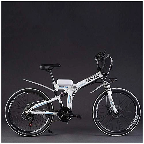 Electric Mountain Bike : MERRYHE Folding Electric Bicycle Mountain Road Bicycle Adult 26 Inch Moped City Power Bicycle 48V Lithium Battery, White-Retro wire wheel