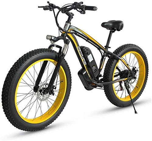 Electric Mountain Bike : MQJ Ebikes Electric Mountain Bike for Adults, 500W 26'' Fat Tires Electric Bicycle with Removable 48V 15Ah Lithium-Ion Battery, 27-Speed Gear Shifter - All Terrain Ebike, Yellow, 1