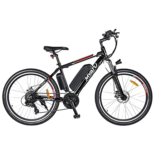 Electric Mountain Bike : MYATU Electric Bike 26 inch, Up to 50 Miles, Removable Lithium Battery, Shimano 7 Speed, Double Disc Brakes Electric Mountain Bikes for Adults