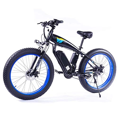 Electric Mountain Bike : NYPB Electric Mountain Bike, 350W Fat Tire Electric Bicycle Snow Beach Bike 48V 13AH Removable Charging Lithium Battery Dual Disc Brake 21 Speed Gear, Black blue, 48V 13Ah