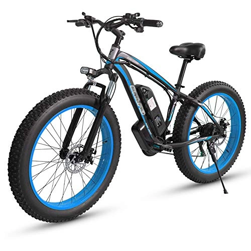 Electric Mountain Bike : PHASFBJ Fat Tire Electric Bike, 1000W Powerful Electric Bicycle Beach Snow Bicycle 26 inch Fat Tire Ebike Electric Mountain Bicycle 15AH Lithium Battery 21 Speed for Adult, Blue, Ordinary brake