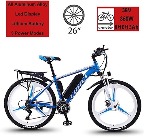 Electric Mountain Bike : PLYY Electric Bikes For Adult, Magnesium Alloy Ebikes Bicycles All Terrain, 26" 36V 350W 13Ah Removable Lithium-Ion Battery Mountain Ebike For Mens (Color : Blue, Size : 8Ah50Km)