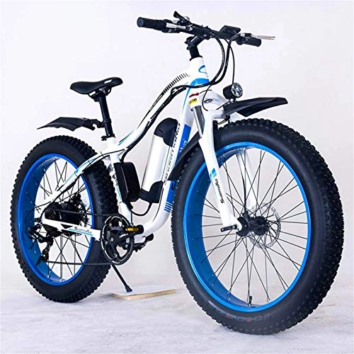 Electric Mountain Bike : RDJM Ebikes, 26" Electric Mountain Bike 36V 350W 10.4Ah Removable Lithium-Ion Battery Fat Tire Snow Bike for Sports Cycling Travel Commuting (Color : White Blue)