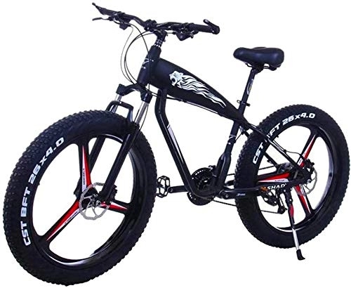 Electric Mountain Bike : RDJM Ebikes, 26inch Fat Tire Electric Bike 48V 10Ah / 15Ah Large Capacity Lithium Battery City Adult E-bikes 21 / 24 / 27 / 30 Speeds Electric Mountain Bicycle (Color : 10Ah, Size : Black-A)