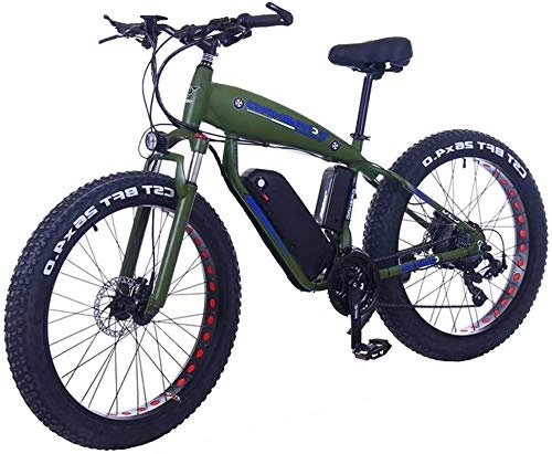 Electric Mountain Bike : RDJM Ebikes, 48V 10AH Electric Bike 26 X 4.0 Inch Fat Tire 30 Speed E Bikes Shifting Lever Electric Bikes For Adult Female / Male For Mountain Bike Snow Bike (Color : 15Ah, Size : Dark green)