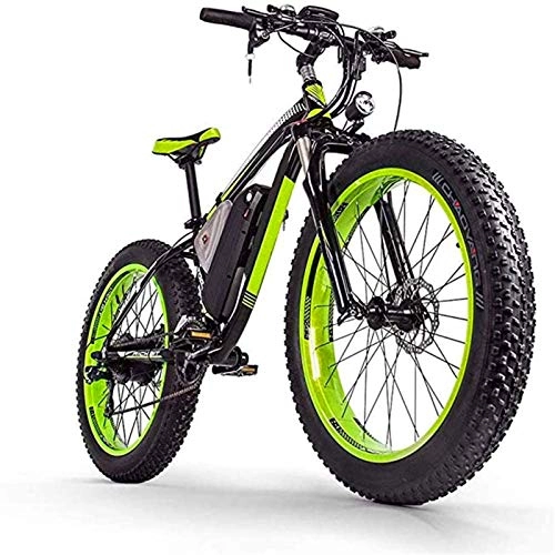 Electric Mountain Bike : RDJM Ebikes Adult Electric Bicycle / 1000W48V17.5AH Lithium Battery 26-Inch Fat Tire MTB, Male and Female Off-Road Mountain Bike, 27-Speed Snow Bike (Color : Green)