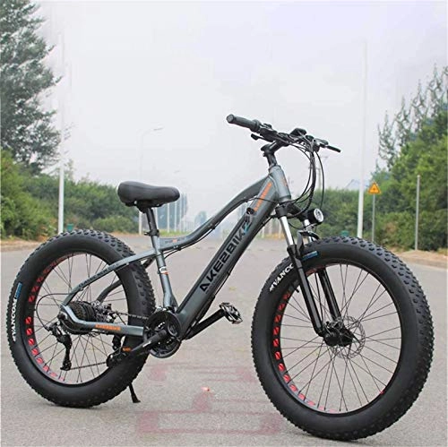 Electric Mountain Bike : RDJM Ebikes, Adult Fat Tire Electric Mountain Bike, 350W Snow Bikes, Portable 10Ah Li-Battery Beach Cruiser Bicycle, Lightweight Aluminum Alloy Frame, 26 Inch Wheels (Color : Grey, Size : 21 speed)